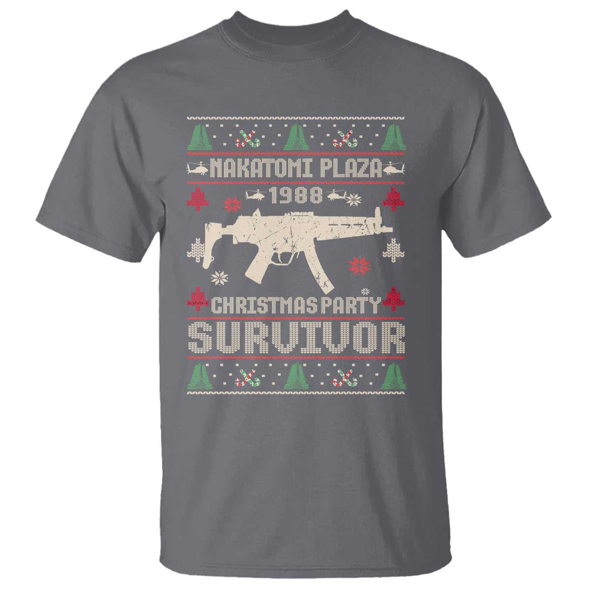 Nakatomi Plaza Christmas Party T Shirt Funny 80's Die Movie 1988 Ugly Christmas TS10 Charcoal Print Your Wear