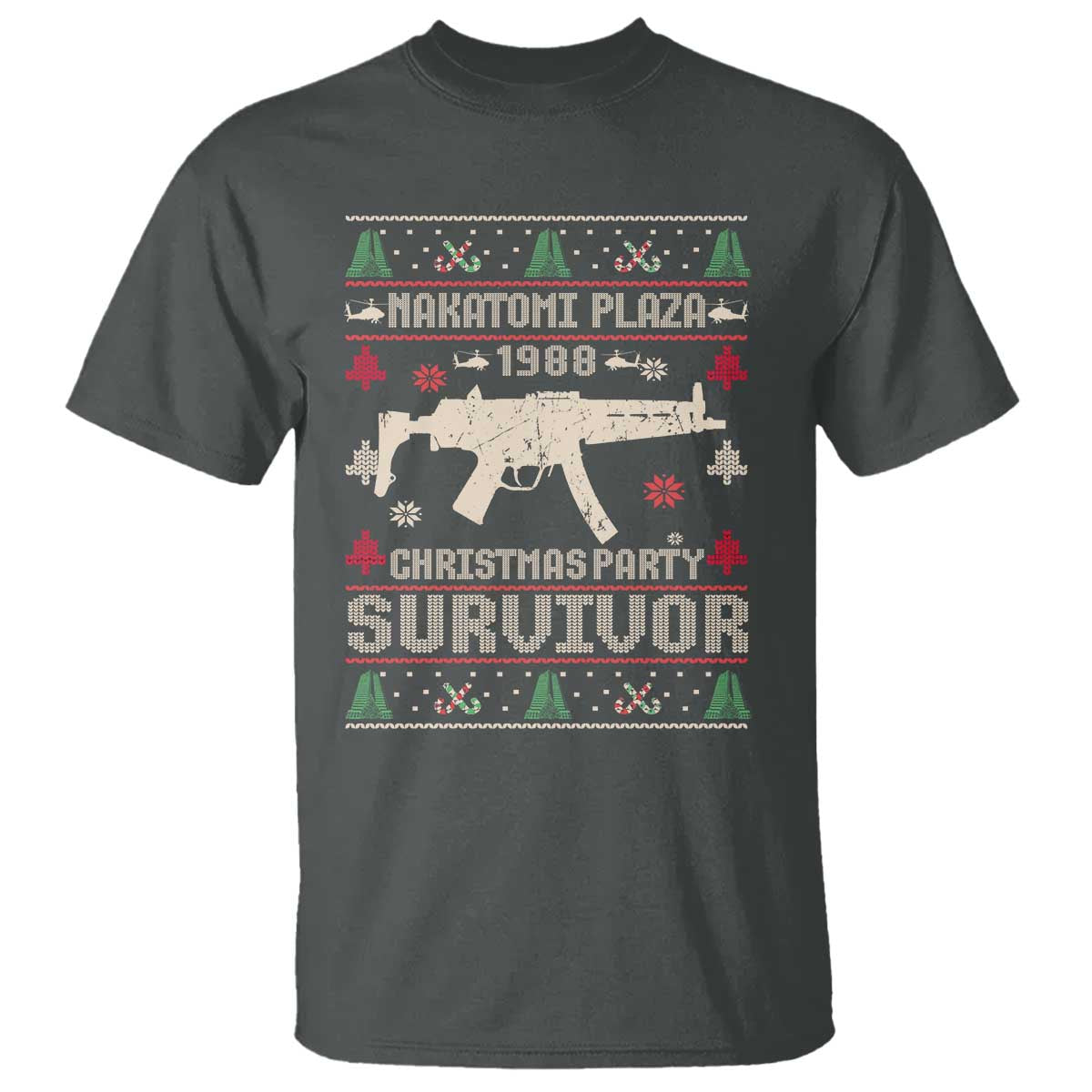Nakatomi Plaza Christmas Party T Shirt Funny 80's Die Movie 1988 Ugly Christmas TS10 Dark Heather Print Your Wear