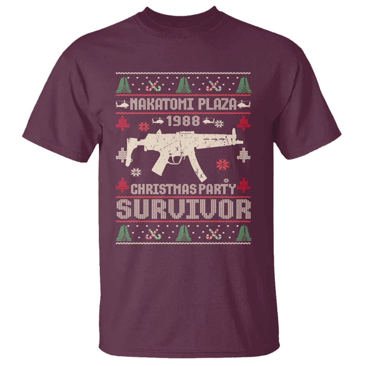 Nakatomi Plaza Christmas Party T Shirt Funny 80's Die Movie 1988 Ugly Christmas TS10 Maroon Print Your Wear