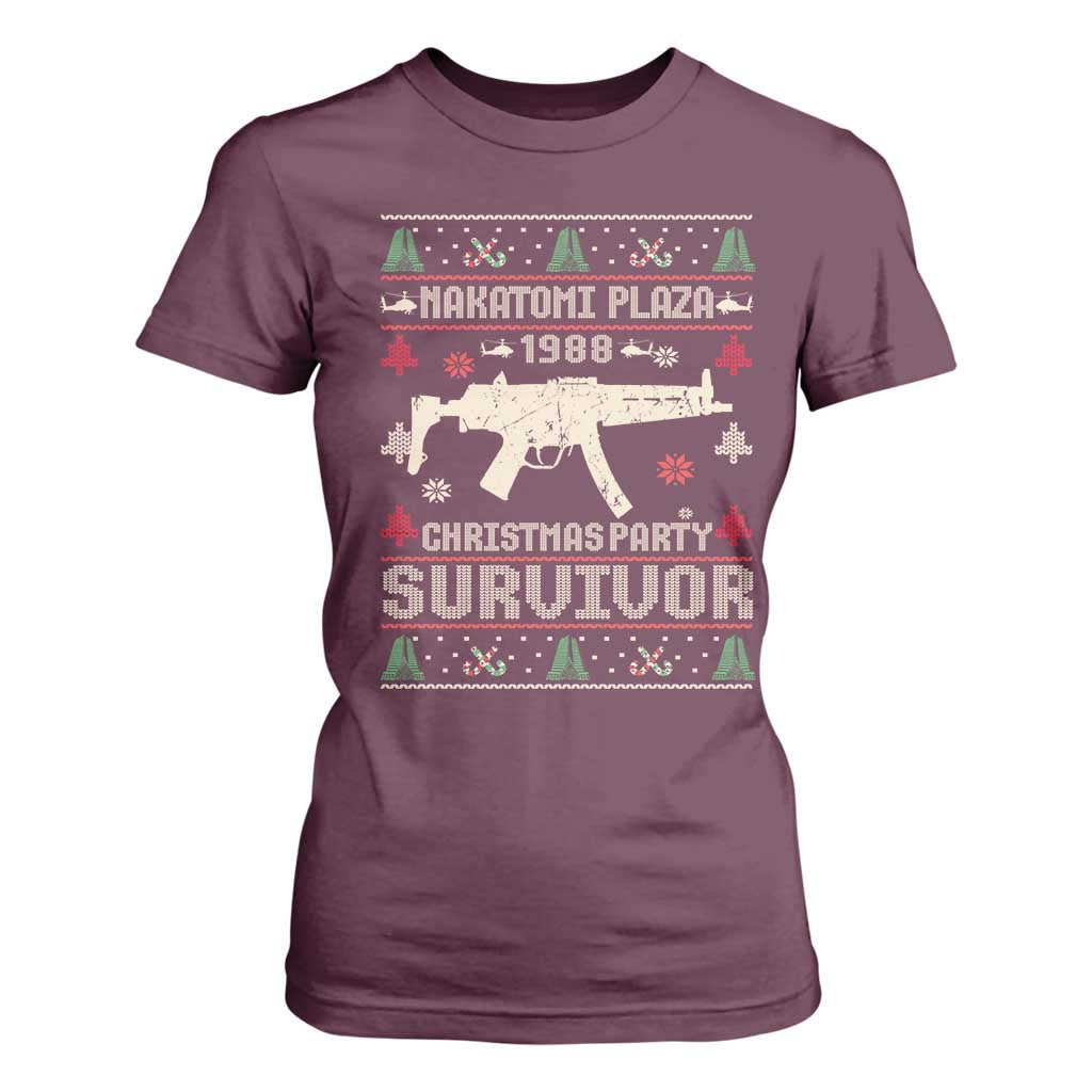 Nakatomi Plaza Christmas Party T Shirt For Women Funny 80's Die Movie 1988 Ugly Christmas TS10 Maroon Print Your Wear