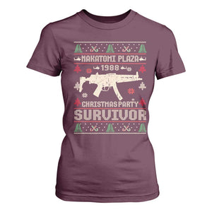 Nakatomi Plaza Christmas Party T Shirt For Women Funny 80's Die Movie 1988 Ugly Christmas TS10 Maroon Print Your Wear