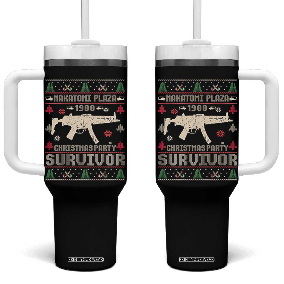 Nakatomi Plaza Christmas Party Tumbler With Handle Funny 80's Die Movie 1988 Ugly Christmas TS10 One Size: 40 oz Black Print Your Wear