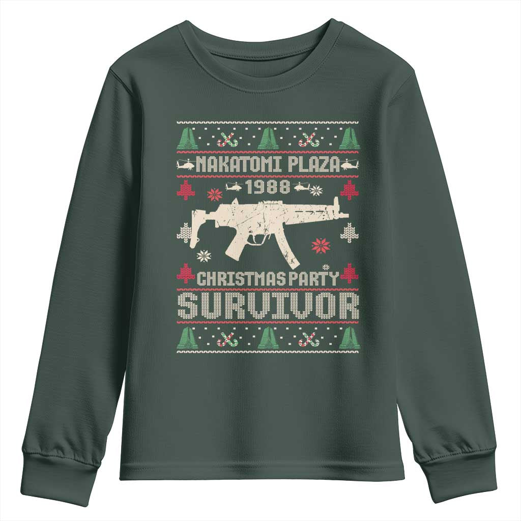 Nakatomi Plaza Christmas Party Youth Sweatshirt Funny 80's Die Movie 1988 Ugly Christmas TS10 Dark Forest Green Print Your Wear