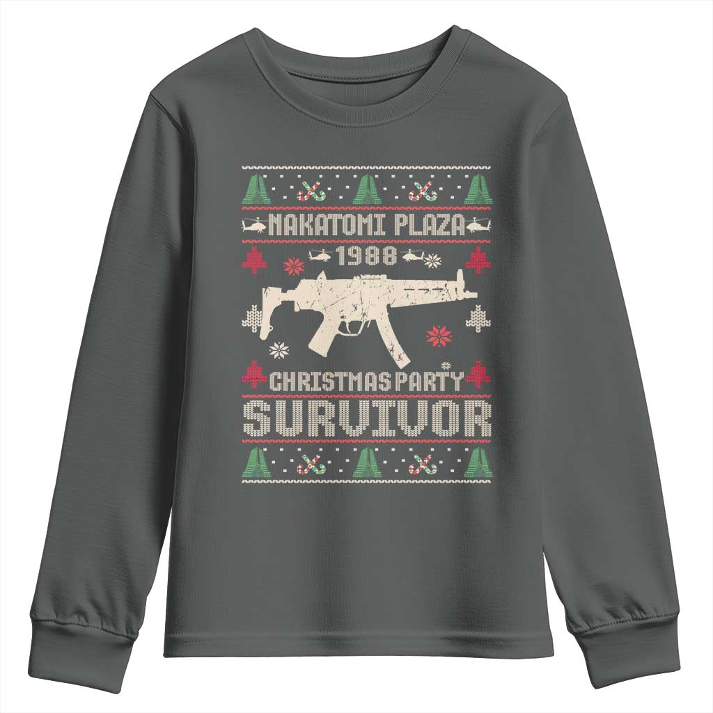 Nakatomi Plaza Christmas Party Youth Sweatshirt Funny 80's Die Movie 1988 Ugly Christmas TS10 Dark Heather Print Your Wear