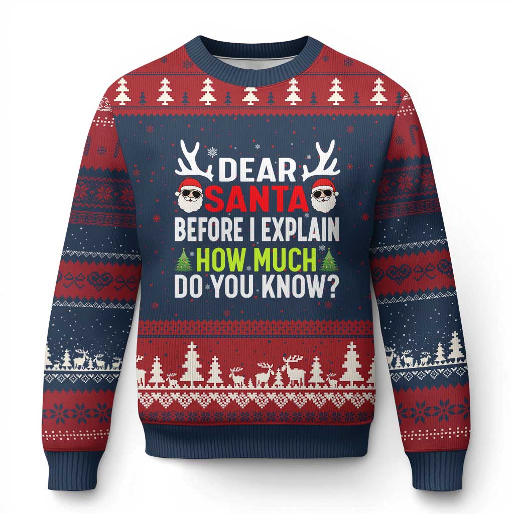 Funny Xmas Ugly Christmas Sweater Dear Santa I Can Explain How Much Do You Know TS10 Navy Red Print Your Wear