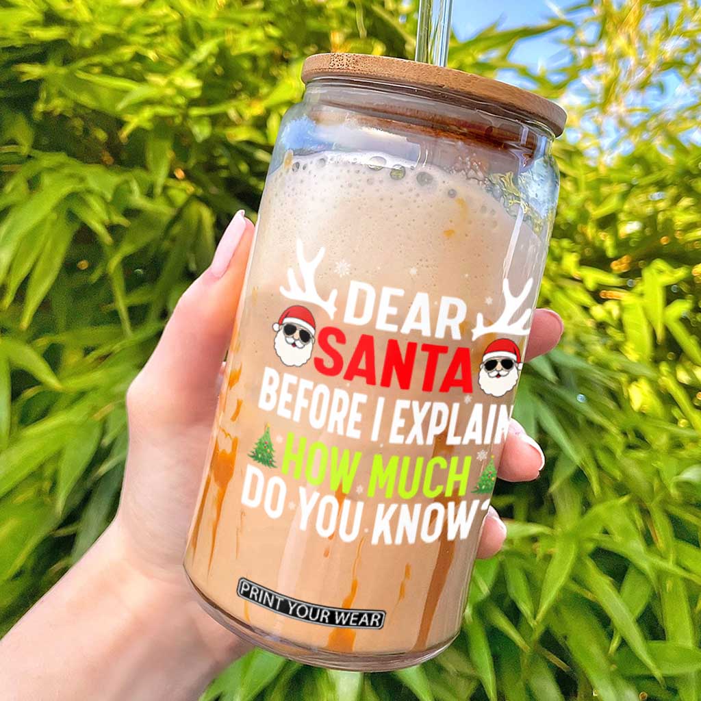 Funny Christmas Glass Can Dear Santa I Can Explain How Much Do You Know TS10 Black Print Your Wear
