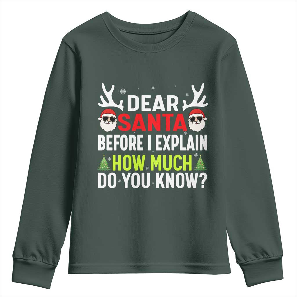 Funny Christmas Youth Sweatshirt Dear Santa I Can Explain How Much Do You Know TS10 Dark Forest Green Print Your Wear