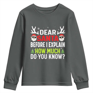 Funny Christmas Youth Sweatshirt Dear Santa I Can Explain How Much Do You Know TS10 Dark Heather Print Your Wear