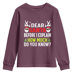 Funny Christmas Youth Sweatshirt Dear Santa I Can Explain How Much Do You Know TS10 Maroon Print Your Wear