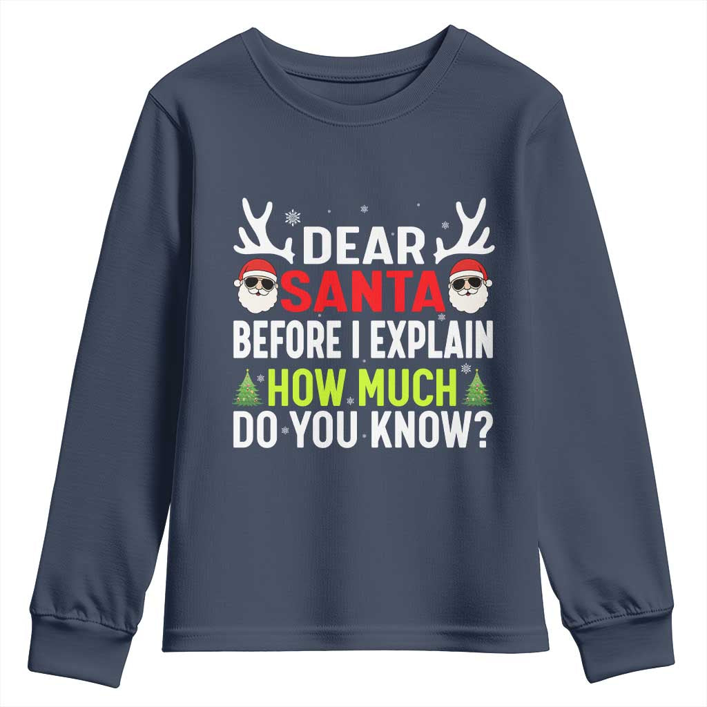 Funny Christmas Youth Sweatshirt Dear Santa I Can Explain How Much Do You Know TS10 Navy Print Your Wear