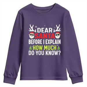 Funny Christmas Youth Sweatshirt Dear Santa I Can Explain How Much Do You Know TS10 Purple Print Your Wear