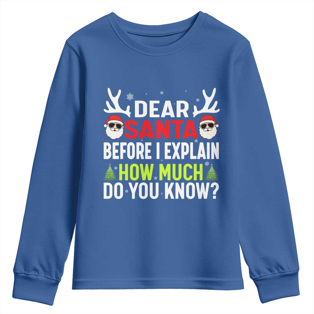 Funny Christmas Youth Sweatshirt Dear Santa I Can Explain How Much Do You Know TS10 Royal Blue Print Your Wear