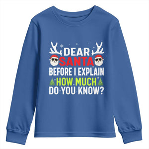 Funny Christmas Youth Sweatshirt Dear Santa I Can Explain How Much Do You Know TS10 Royal Blue Print Your Wear
