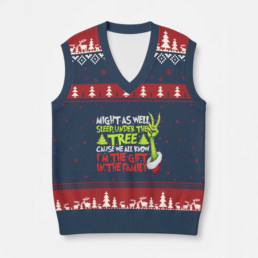 Funny Xmas V-Neck Knit Sweater Vest I'm The Gift Kids Pajamas Girls Boys TS10 Navy Red Print Your Wear