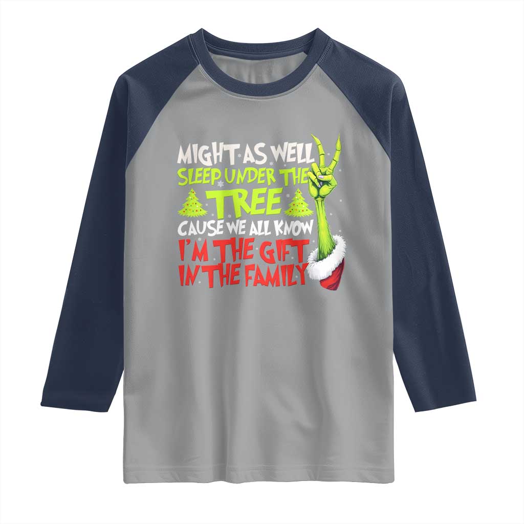 Funny Christmas Raglan Shirt I'm The Gift Kids Pajamas Girls Boys TS10 Sport Gray Navy Print Your Wear
