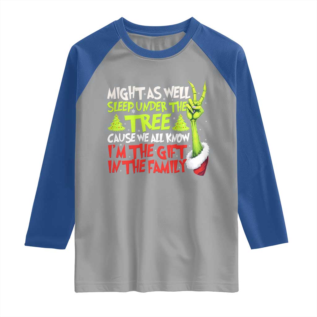 Funny Christmas Raglan Shirt I'm The Gift Kids Pajamas Girls Boys TS10 Sport Gray Royal Print Your Wear