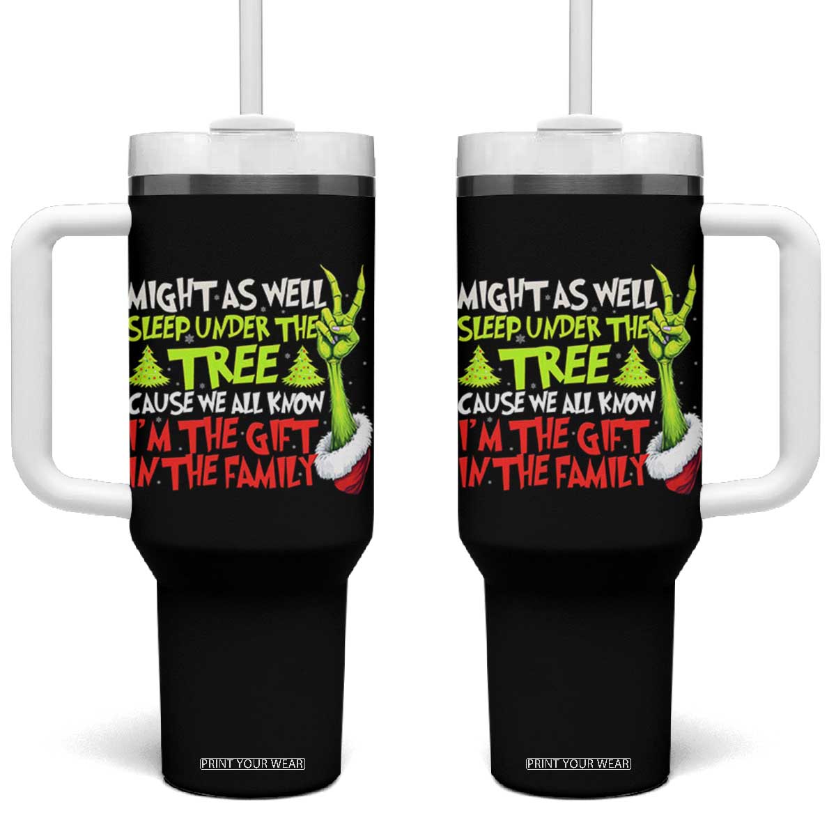 Funny Christmas Tumbler With Handle I'm The Gift Kids Pajamas Girls Boys TS10 One Size: 40 oz Black Print Your Wear