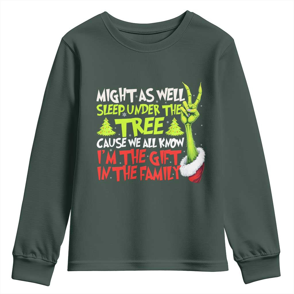 Funny Christmas Youth Sweatshirt I'm The Gift Kids Pajamas Girls Boys TS10 Dark Forest Green Print Your Wear