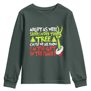 Funny Christmas Youth Sweatshirt I'm The Gift Kids Pajamas Girls Boys TS10 Dark Forest Green Print Your Wear