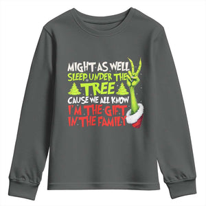 Funny Christmas Youth Sweatshirt I'm The Gift Kids Pajamas Girls Boys TS10 Dark Heather Print Your Wear