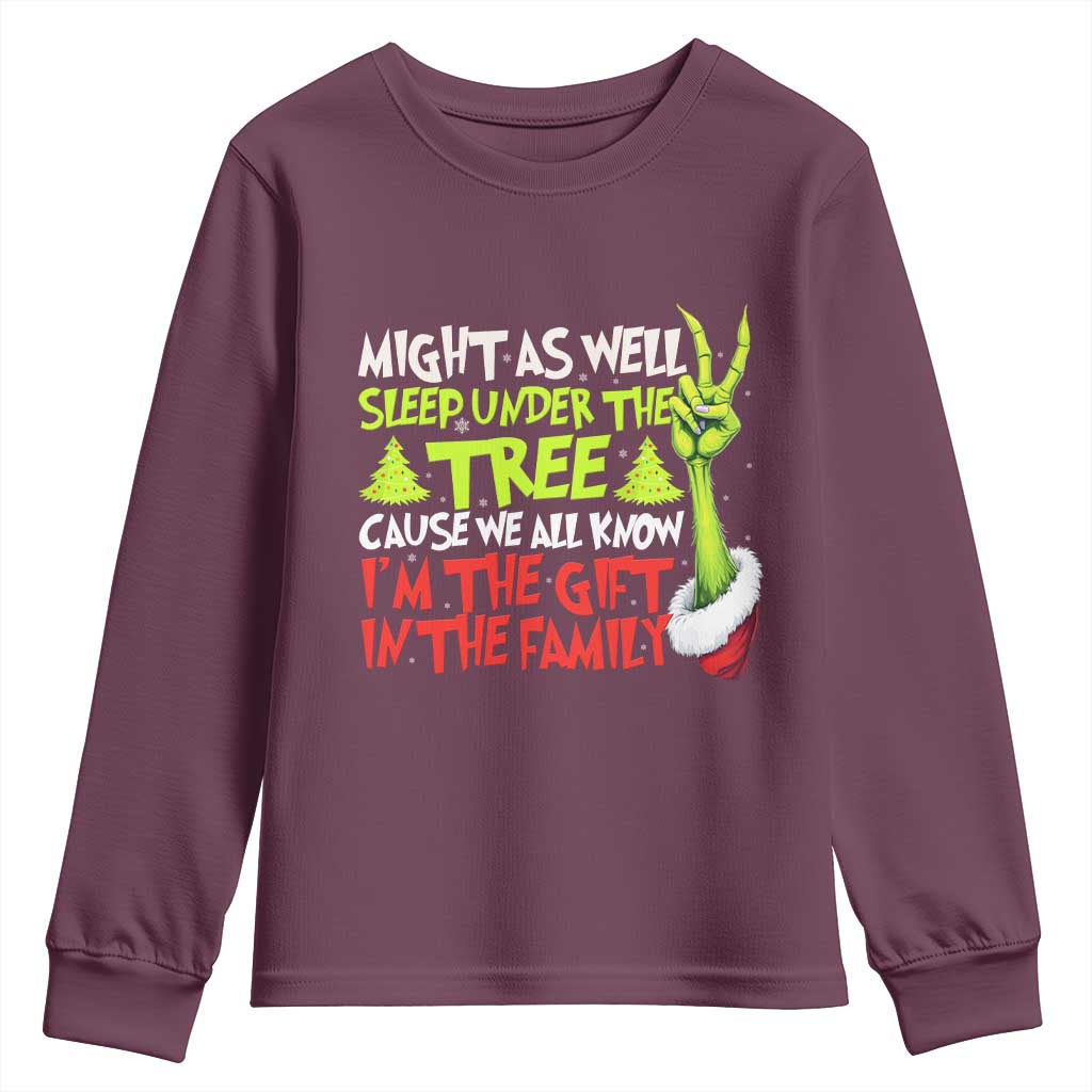 Funny Christmas Youth Sweatshirt I'm The Gift Kids Pajamas Girls Boys TS10 Maroon Print Your Wear