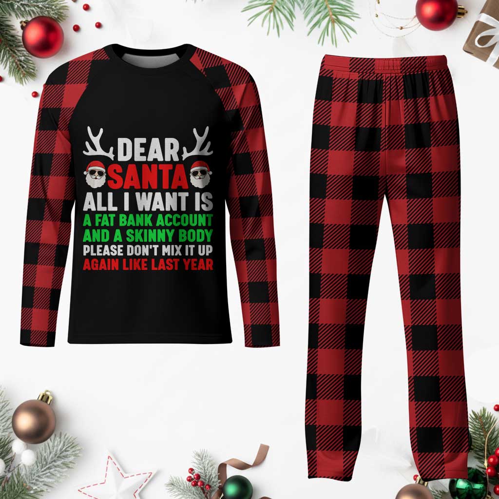 Funny Christmas Plaid Pajama Set Dear Santa All I Want Is A Fat Bank Account Skinny Body TS10 Buffalo Plaid Print Your Wear