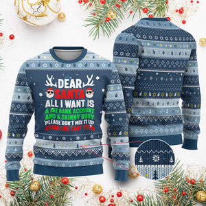 Funny Christmas Hanukkah Ugly Sweater Dear Santa All I Want Is A Fat Bank Account Skinny Body TS10 Navy Light Blue Print Your Wear