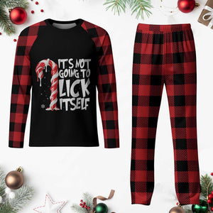 Funny Dirty Christmas Plaid Pajama Set It's Not Going To Lick Itself Adult Humor Cringe Candy Cane TS10 Buffalo Plaid Print Your Wear