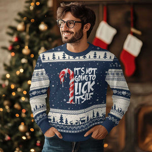 Funny Dirty Xmas Ugly Christmas Sweater It's Not Going To Lick Itself Adult Humor Cringe Candy Cane TS10 Navy Beige Print Your Wear