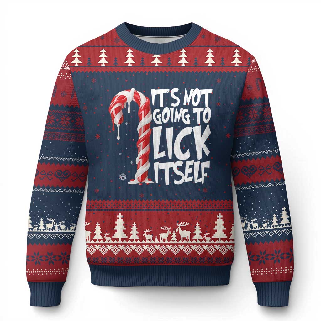 Funny Dirty Xmas Ugly Christmas Sweater It's Not Going To Lick Itself Adult Humor Cringe Candy Cane TS10 Navy Red Print Your Wear