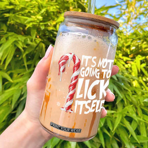 Funny Dirty Christmas Glass Can It's Not Going To Lick Itself Adult Humor Cringe Candy Cane TS10 Black Print Your Wear