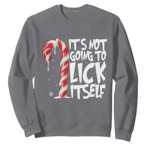Funny Dirty Christmas Sweatshirt It's Not Going To Lick Itself Adult Humor Cringe Candy Cane TS10 Charcoal Print Your Wear