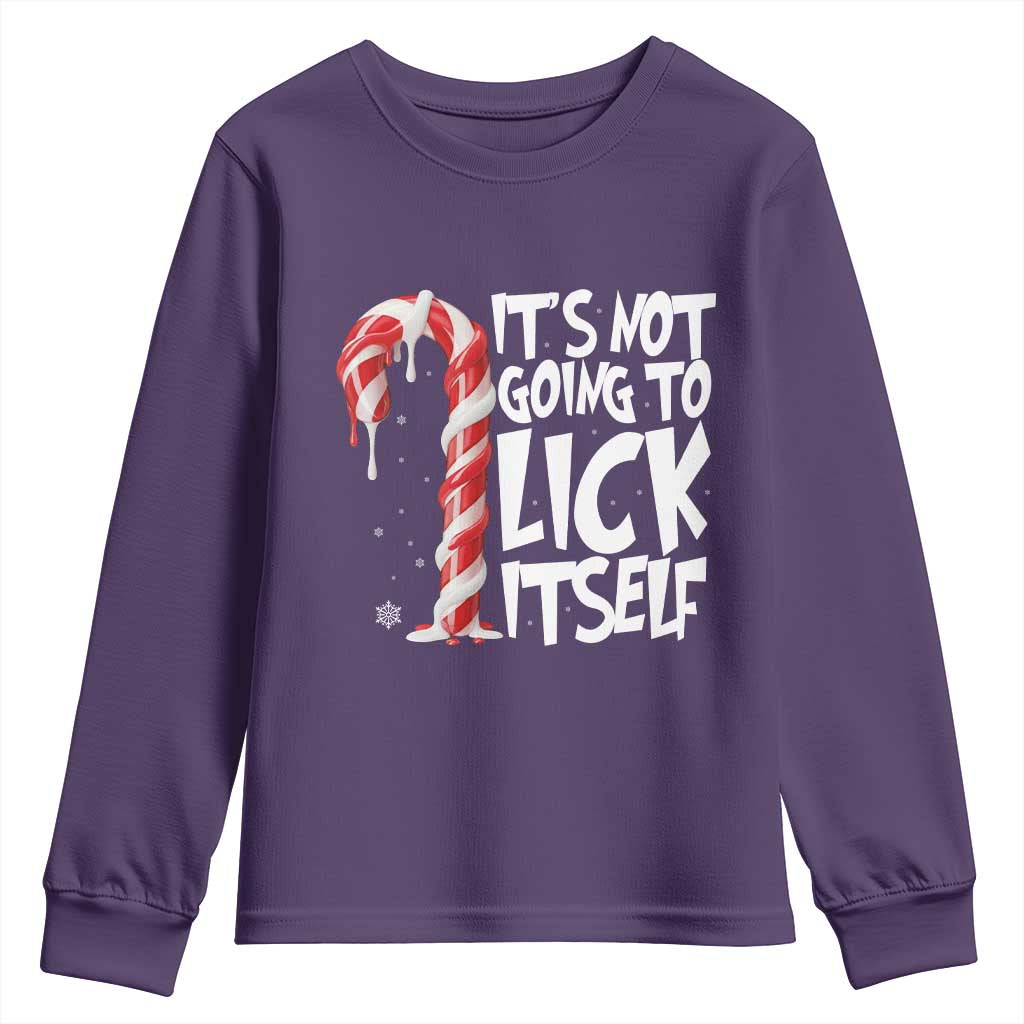 Funny Dirty Christmas Youth Sweatshirt It's Not Going To Lick Itself Adult Humor Cringe Candy Cane TS10 Purple Print Your Wear