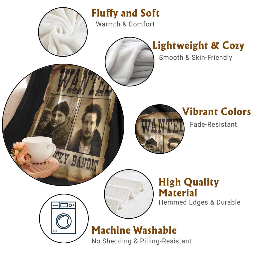 Funny Christmas Movie Throw Blanket Wanted Sticky Bandit Merry Xmas Ya Filthy Animal TS10 Print Your Wear