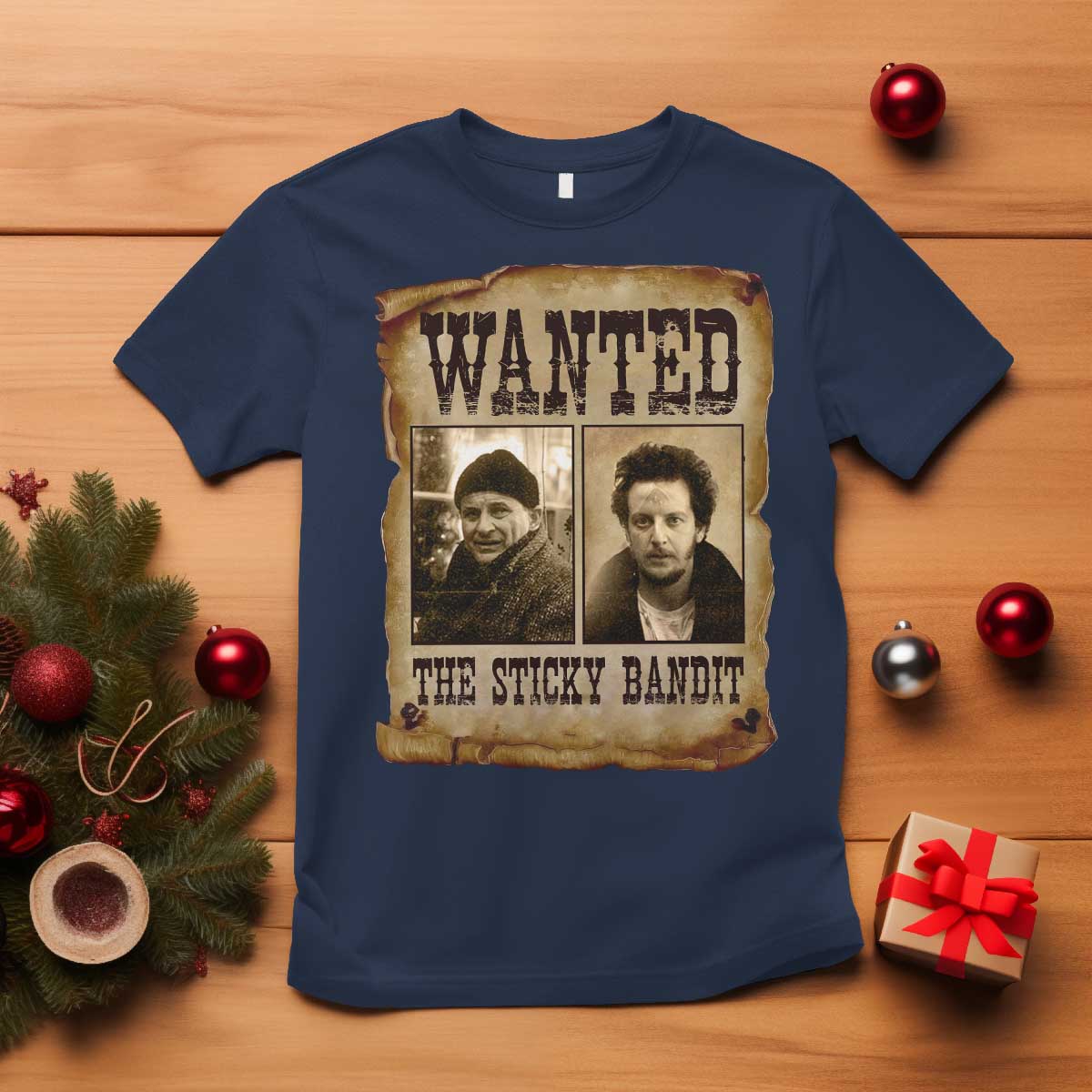 Funny Christmas Movie T Shirt Wanted Sticky Bandit Merry Xmas Ya Filthy Animal TS10 Navy Print Your Wear