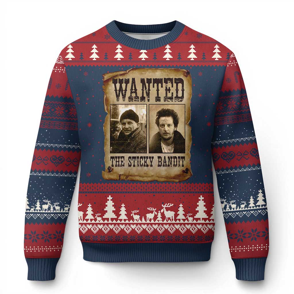 Funny Xmas Movie Ugly Christmas Sweater Wanted Sticky Bandit Merry Xmas Ya Filthy Animal TS10 Navy Red Print Your Wear