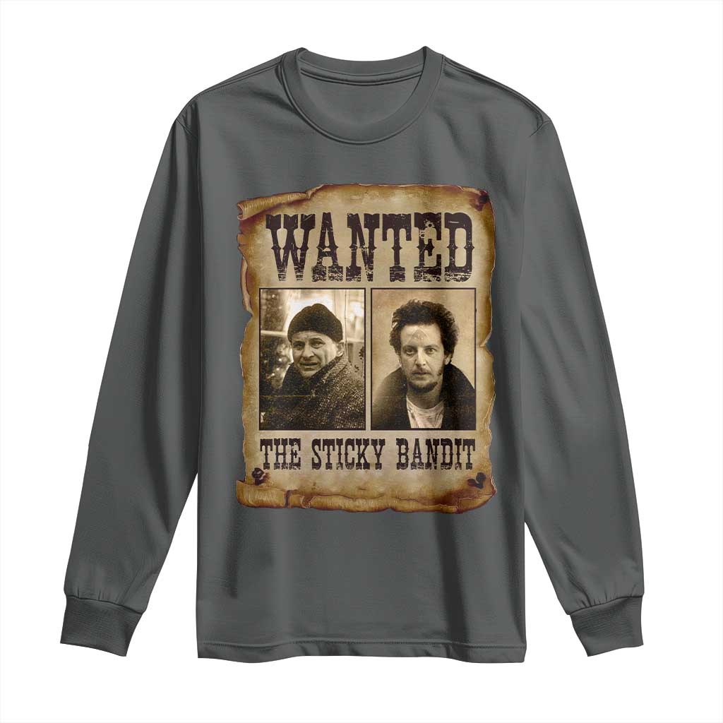 Funny Christmas Movie Long Sleeve Shirt Wanted Sticky Bandit Merry Xmas Ya Filthy Animal TS10 Dark Heather Print Your Wear