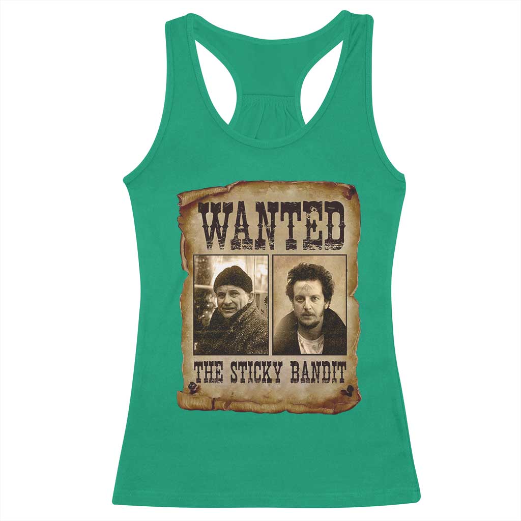 Funny Christmas Movie Racerback Tank Top Wanted Sticky Bandit Merry Xmas Ya Filthy Animal TS10 Irish Green Print Your Wear
