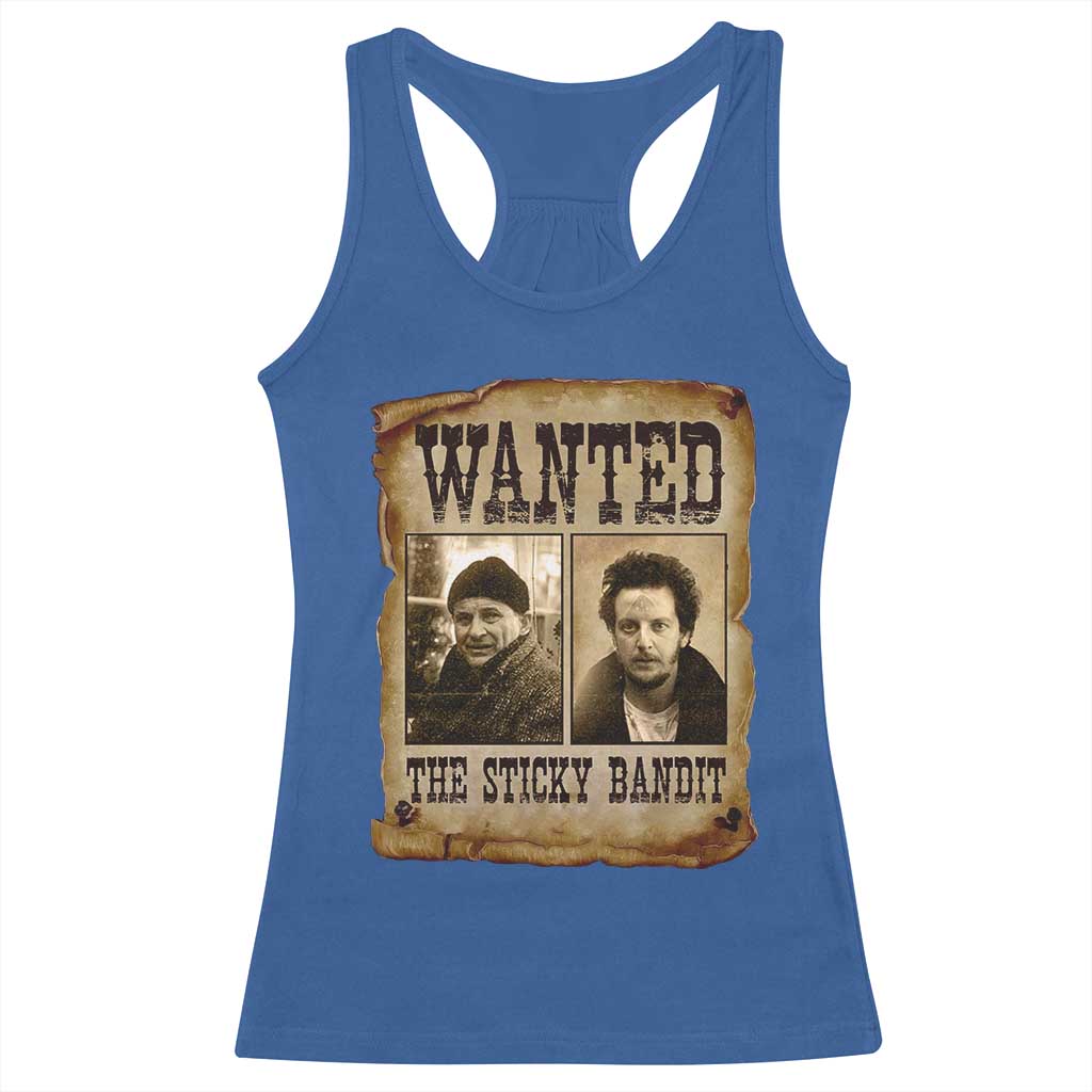 Funny Christmas Movie Racerback Tank Top Wanted Sticky Bandit Merry Xmas Ya Filthy Animal TS10 Royal Blue Print Your Wear