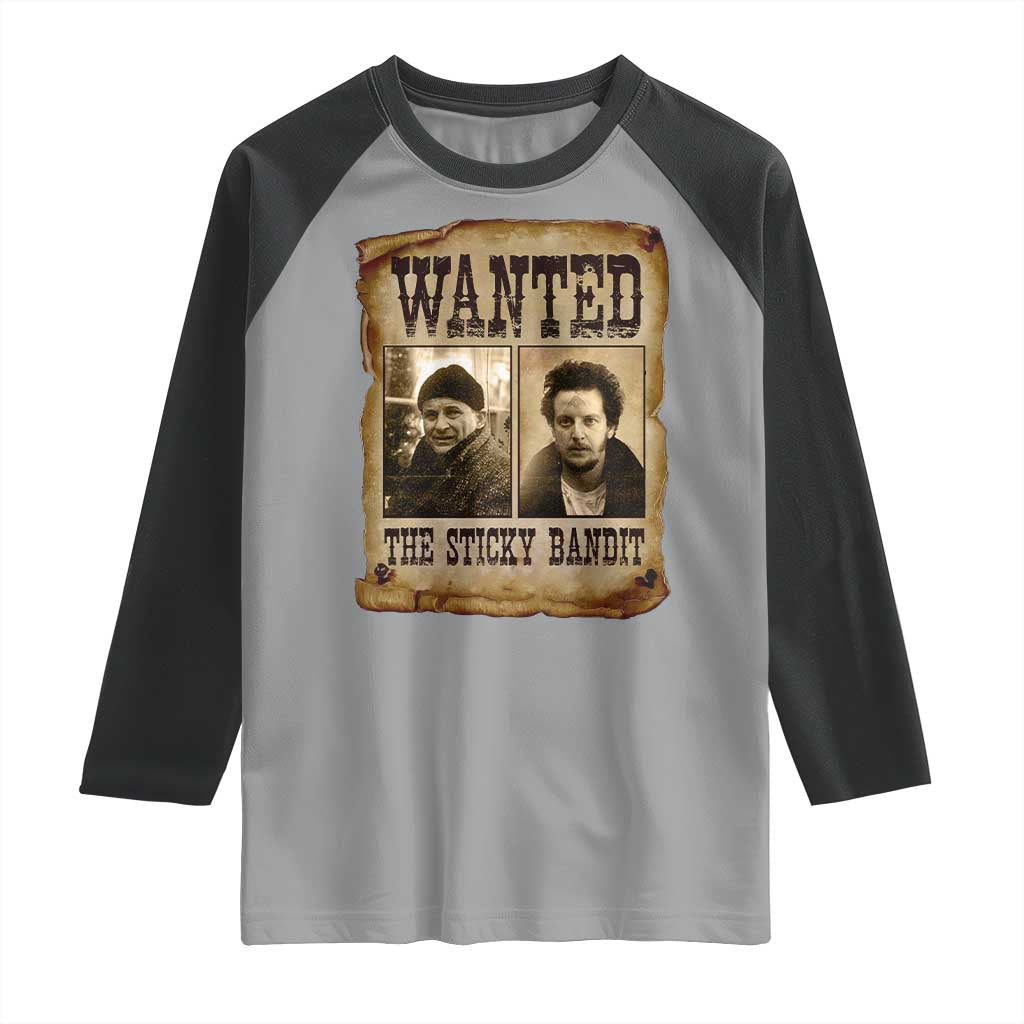 Funny Christmas Movie Raglan Shirt Wanted Sticky Bandit Merry Xmas Ya Filthy Animal TS10 Sport Gray Black Print Your Wear