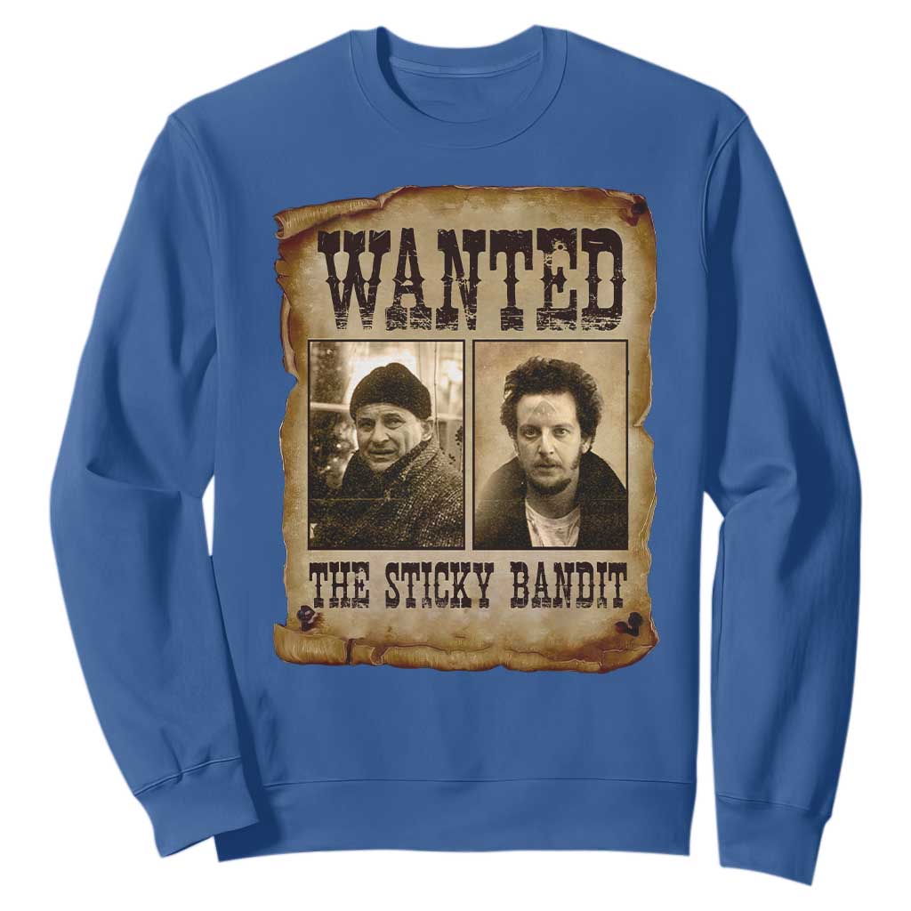 Funny Christmas Movie Sweatshirt Wanted Sticky Bandit Merry Xmas Ya Filthy Animal TS10 Royal Blue Print Your Wear