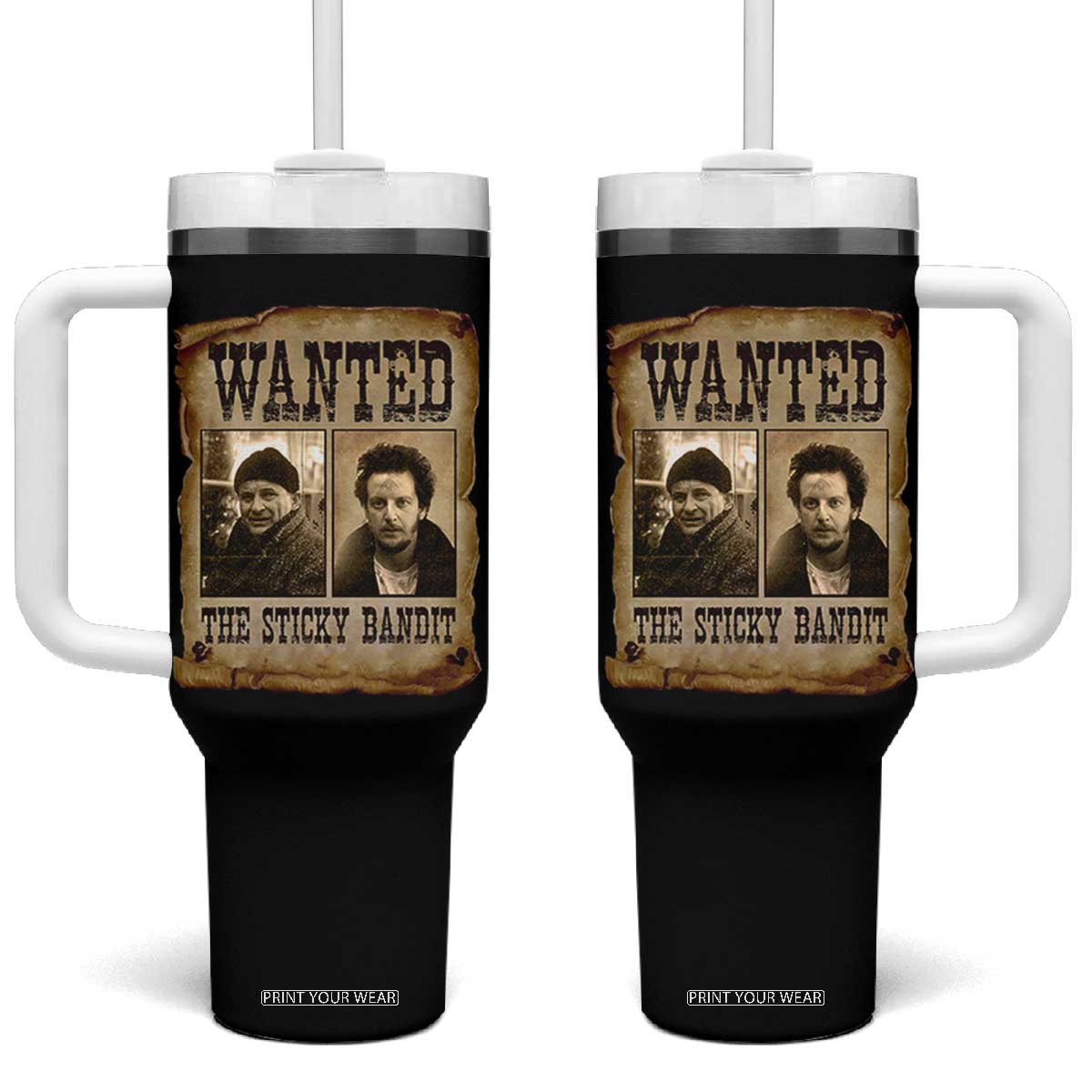 Funny Christmas Movie Tumbler With Handle Wanted Sticky Bandit Merry Xmas Ya Filthy Animal TS10 One Size: 40 oz Black Print Your Wear