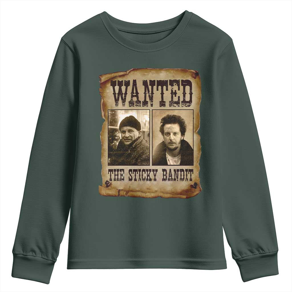 Funny Christmas Movie Youth Sweatshirt Wanted Sticky Bandit Merry Xmas Ya Filthy Animal TS10 Dark Forest Green Print Your Wear