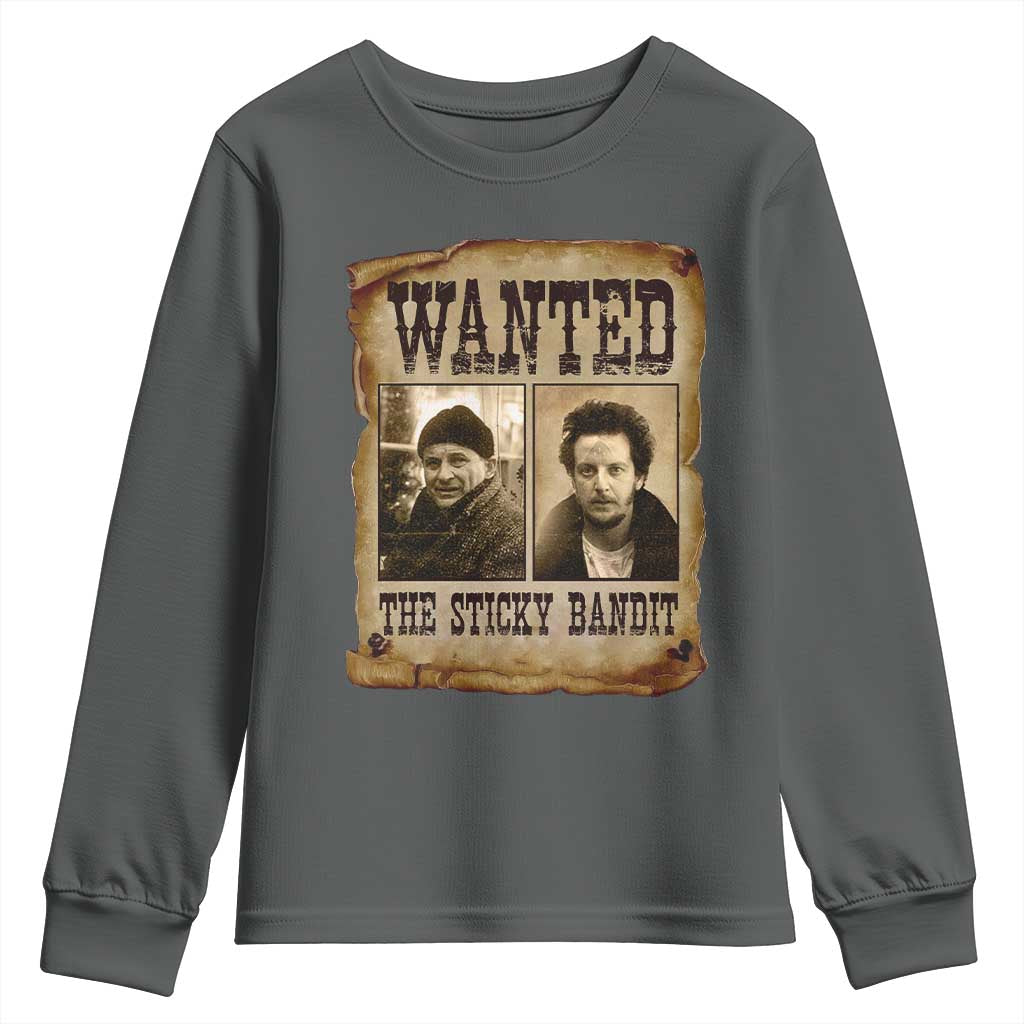 Funny Christmas Movie Youth Sweatshirt Wanted Sticky Bandit Merry Xmas Ya Filthy Animal TS10 Dark Heather Print Your Wear