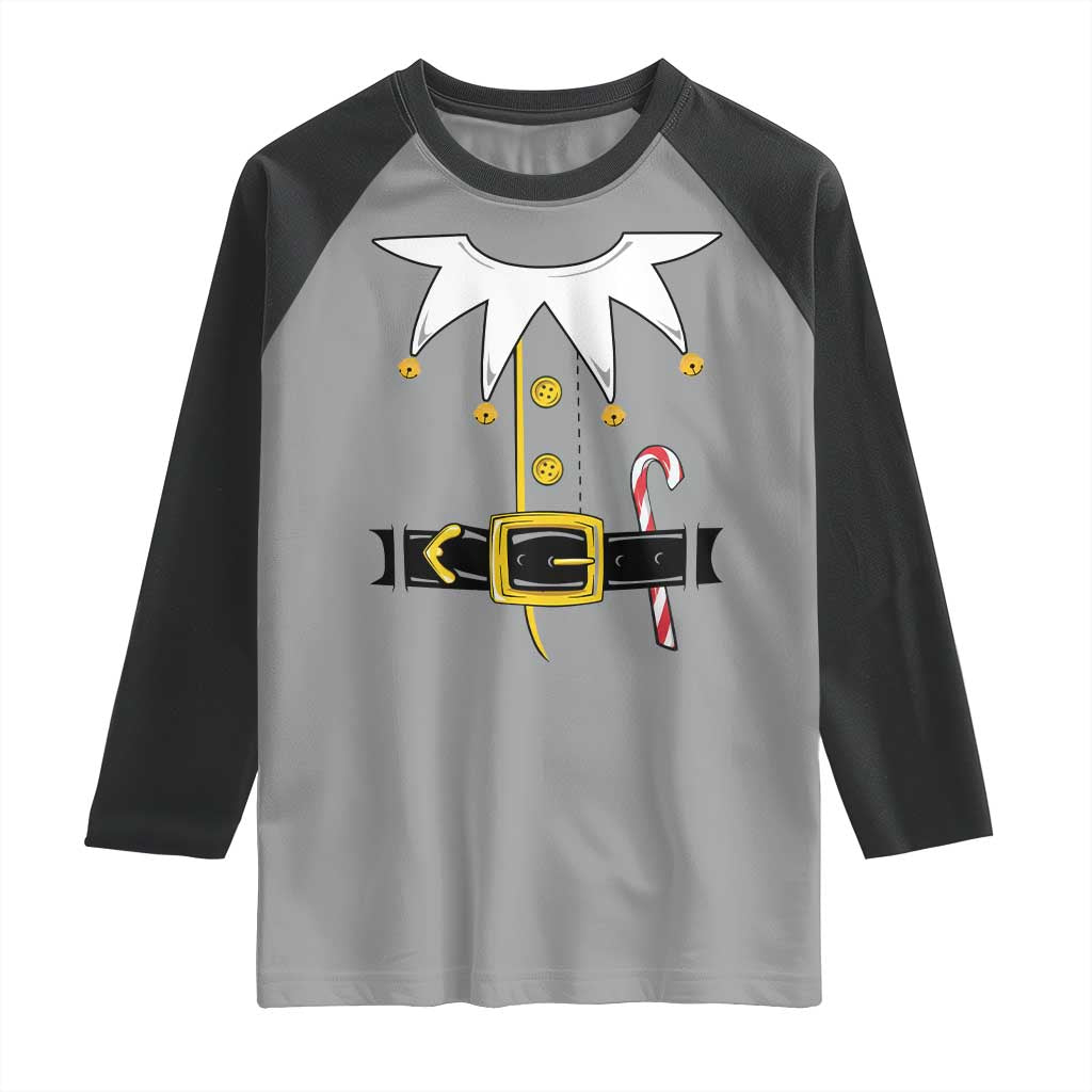 Christmas Elf Costume Raglan Shirt Holiday Costume Funny Christmas Gift TS10 Sport Gray Black Print Your Wear