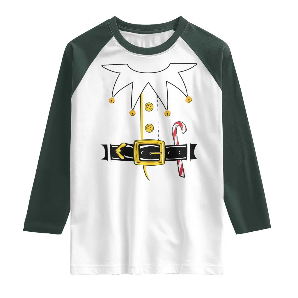 Christmas Elf Costume Raglan Shirt Holiday Costume Funny Christmas Gift TS10 White Dark Forest Green Print Your Wear