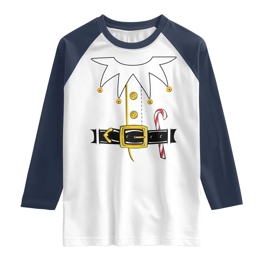 Christmas Elf Costume Raglan Shirt Holiday Costume Funny Christmas Gift TS10 White Navy Print Your Wear
