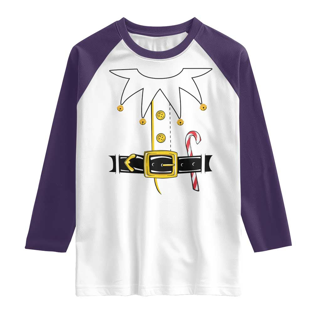 Christmas Elf Costume Raglan Shirt Holiday Costume Funny Christmas Gift TS10 White Purple Print Your Wear