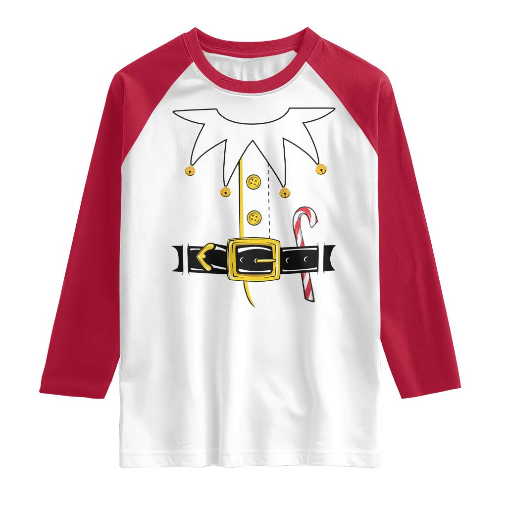 Christmas Elf Costume Raglan Shirt Holiday Costume Funny Christmas Gift TS10 White Red Print Your Wear