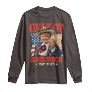 Gulf Of USA 2025 Long Sleeve Shirt USA American Flag Trump Gulf Mexico TS10 Dark Chocolate Print Your Wear